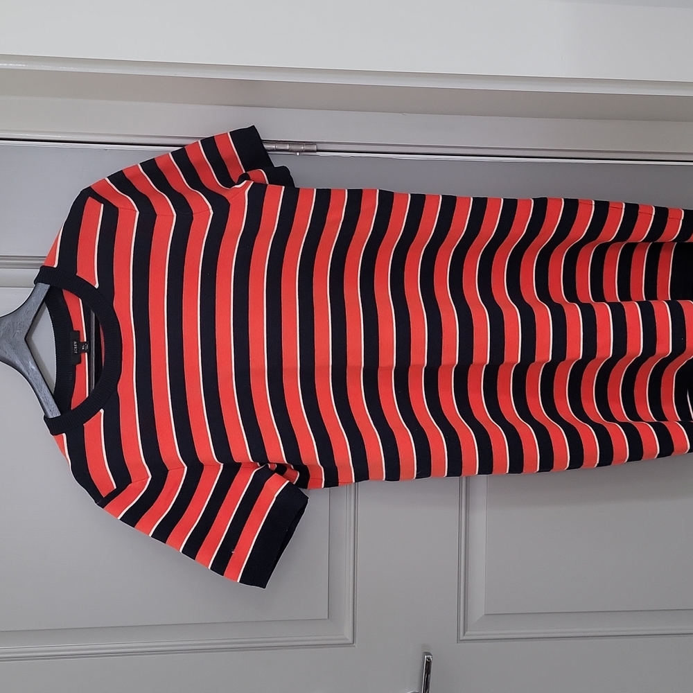 Orange and navy sweater dress